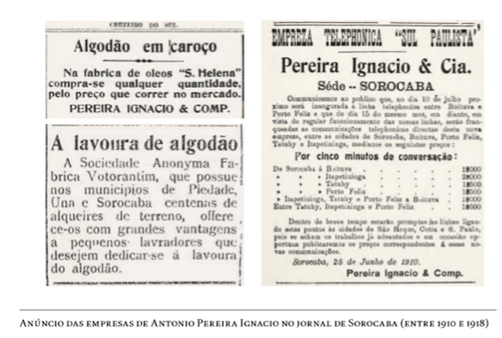 Anúncios das empresas de Pereira Ignácio. Fonte: 90 anos Da Votorantim.